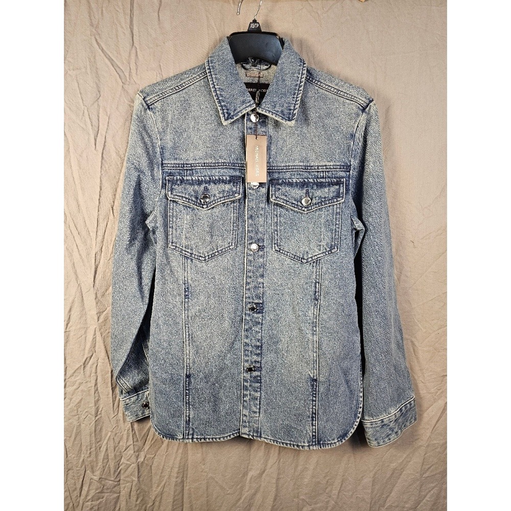 Michael Kors Womens Union Wash Denim Shirt Jacket XS Blue CR5900PFAU NWT